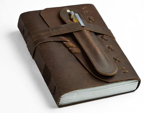 Cuaderno de cuero para hombres y mujeres, diario vintage encuadernado en cuero, cuaderno de viaje, cuaderno de viaje de 290 hojas de papel rayado, diario de escritura, cuaderno de recortes, poesía,