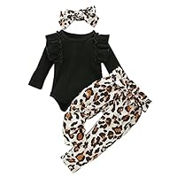 Baby Mädchen Kleidung Neugeborenes Mädchen Outfits Langarm Leopard Strampler Jumpsuit Top und Hosen Stirnband Bekleidungsset 12-18 Monate