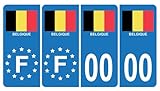 HADEXIA Pack 2 Paires Autocollant Stickers Plaque d'immatriculation Premium Drapeau Belgique - Numéro Personnalisé