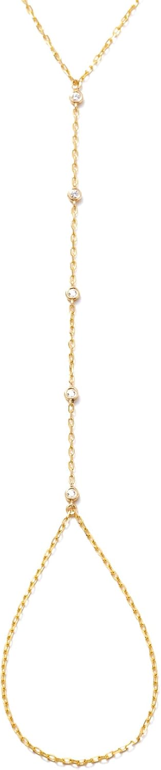 Gelin Diamond Bezel-Set Station Hand Chain Bracelet in 10K or 14K Solid Gold and 18kt Gold Over Sterling