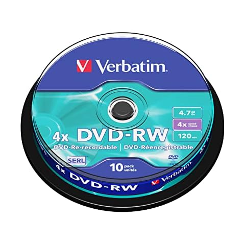 Verbatim DVD-RW 4x Matt Silver 4.7GB,10 Stueck Spindel, DVD Rohlinge beschreibbar, 4-fache Brenngeschwindigkeit & Hardcoat Scratch Guard, DVD leer, Rohlinge DVD wiederbeschreibbar,(10 Stück )1er Pack Cover