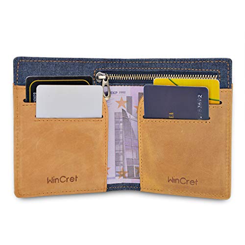 WinCret Cartera Hombre Piel pequeña - Monedero Minimalista para Tarjetas/Slim Billetera con protección RFID/Idea Regalo(Marrón)