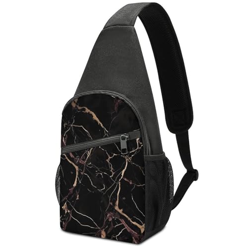 Bolso tipo sling con estampado negro y dorado miniatura 1