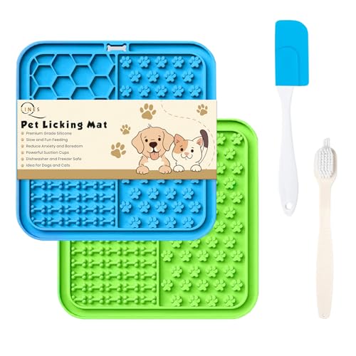 Licky Mats Para Perros - Tapetes Para Lamer Verde Azul Con Espátula, Accesorios Para Perros, Almohadilla De Entrenamiento De Baño Con Ventosa Fuerte Azul Verde
