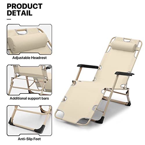 Monibloom Folding Reclining Patio Chair Set Of 2, Fixed 135° Angles Patio Lounger Folding Chairs With Adjustable Backrest And Headrest For Backyard Poolside Lawn, 330Lbs Capacity #TOP4