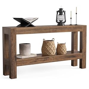 LITTLE TREE 63-Inch Narrow Long Console Table for Living Room, Farmhouse Wood Entryway Table for Hallway, Sofa, Entry, Entrance, Foyer, Behind Couch with 2-Tier Shelves, Brown