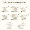 SENSARTE Ceramic Nonstick Pots and Pans Set 17pcs, Healthy Induction Cookware Set, Nontoxic Kitchen Cooking Set with Skillets & Saucepans, Stay-cool Handles, PFAS PTFE PFOA PFOS Free, Cream White #1