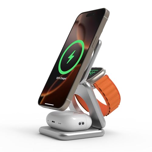 REDBEAN P1 Qi2 充電 3in1 マグネット スマホスタンド 置くだけ 充電器 急速 最大 25W 薄型 マグセーフ アイフォン エアポッツ アップルウォッチ 3つのデバイスを同時に タイプC USB-C Type-C 付 MagSafe iP