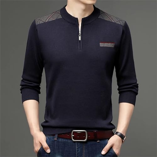 Men Winter Zipper Patchwork Knitting Pullovers Striped Solid Loose Sweaters Vintage Fashion Jumper4