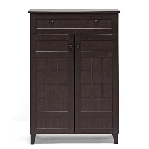 Image of APRODZ Mango Wood Calho Shoe Cabinet for Home | Shoe Rack Organiser | Walnut Finish