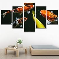 SIGNWIN 5 Panel Canvas Wall Art Colorful Fish Group Marine Life Multicolor Nautical Photography Realism Ultra for Home Decorations Ready to Hang - 60