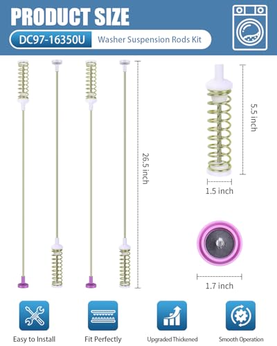 Image of DC97-16350U Washer Suspension Rods Kit for Samsung Top Load Washer -Replaces DC97-16350T, DC97-16350S, DC97-05280W, DC97-16350E -Fix Vibration, Noise, and Error Codes (DC /UR /UB /UE) -Easy DIY Install