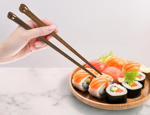 BestySuperStore Wooden Chopsticks 9¼" Long Teak Wood Chopstick With Handcarved Elephant Top Eating Utensils Oriental Cutlery Asian Tableware Decorative Dinnerware to Serve Chinese Japanese Korean Food BestySuperStore Wooden Chopsticks 9¼" Long Teak Wood Chopstick With Handcarved Elephant Top Eating Utensils Oriental Cutlery Asian Tableware Decorative Dinnerware to Serve Chinese Japanese Korean Food