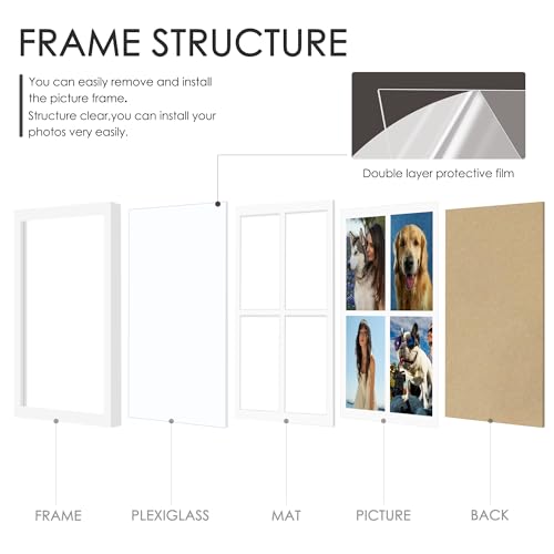 Image of DUENPY 12x16 Picture Frame 5x7 Collage Picture Frame Displays Four 5x7 inch Photos or 12x16 (Without Mat) for Available Horizontal Wall Mounting Display and Vertical White