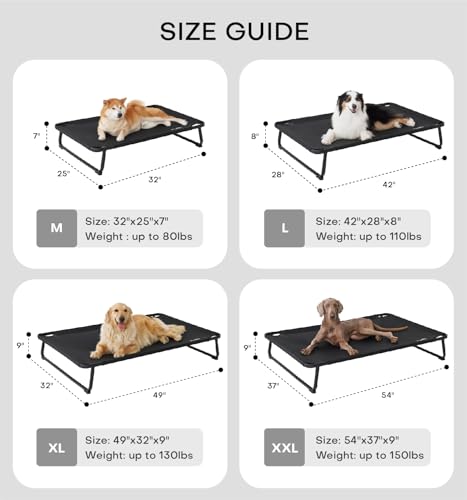 Made4Pets Outdoor Elevated Dog Bed for Large Dogs - Cooling Raised Pet Cot with Skid-Resistant Feet, Tool-Free Setup, Chew-Resistant Frame, Washable Mesh Hammock, Indoor & Outdoor Use, 42"x28", Black - Image 6