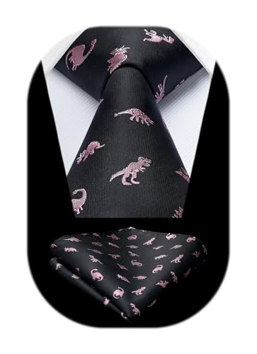 Image of HISDERN Ties for Men Classic Animal Tie and Pocket Square Set Jacquard Woven Silk Neckties Handkerchief Wedding Party