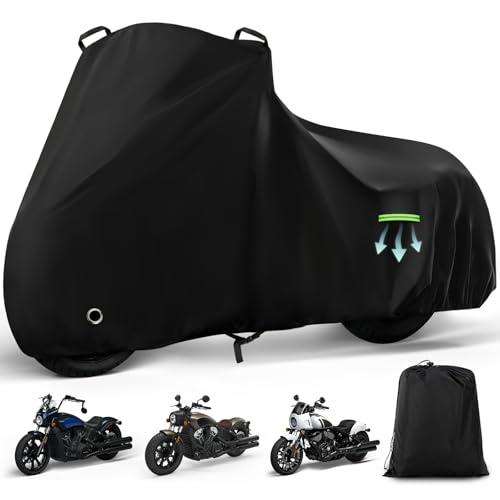 Motorcycle Cover Waterproof for Indian Scout/Scout Bobber/Scout Sixty/Sport Chief Heavy Duty Outdoor Sun Rain Snow UV Dust All Weather Protection Motorbike Cover with Soft Cotton Lining & Lock Hole