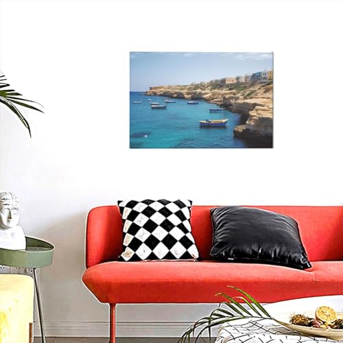 Toile murale moderne bord de mer Malte 30x45 cm pour decoration salon