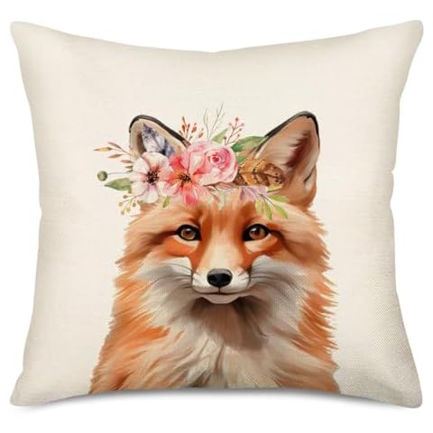Qinqingo Throw Pillow Covers Animal with Flower Wreath Cotton Linen Square Home Decorative Throw Pillow Case Cushion Covers 18 x 18 Inches (Dog) Cover