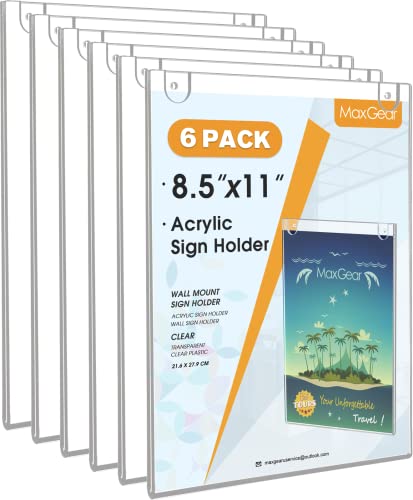 Image of MaxGear Wall Mount Sign Holder, 8.5 x 11 Vertical, 6 Pack