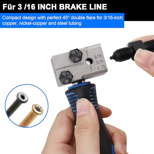 RUIZHI Doppel-Bördelwerkzeug für Bremsleitungen 3/16 - Bremsleitung Bördelgerät für DIN-Bördelungen, Bremsleitung Reparatursatz für Kupfer-, Nickel- und Stahlrohre - Kompatibel mit Autos, LKWs