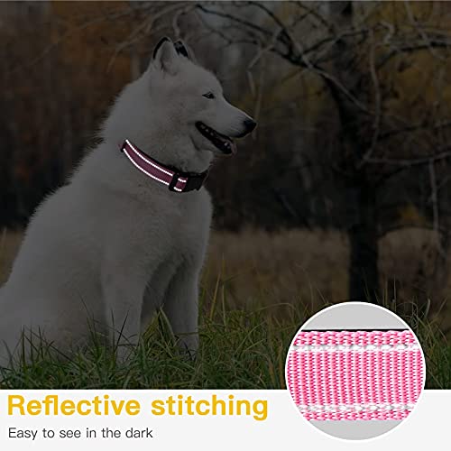 Image of HEELE Dog Collar, Reflective Dog Collar, Soft Neoprene Padded Breathable Nylon Pet Collar Adjustable for Small Dogs Puppy, Pink, XS(7.87-11.81 inch)