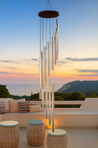 Paradigm Pictures Big 18 Pipe Wind Chimes for Home || Home Decor Items (Silver Color)
