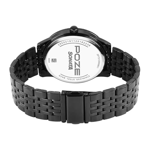Image of Sonata Poze 8 Quartz Analog with Black Dial IP Black Stainless Steel Strap Watch for Men - SP70109NM01W
