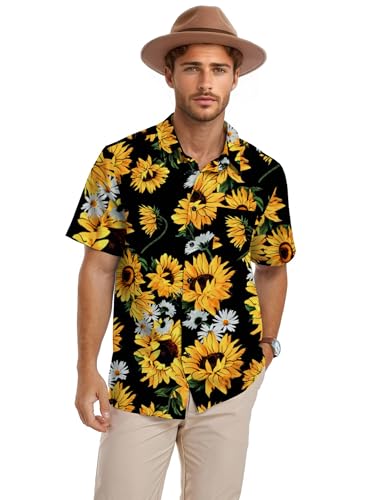 PEGENO Men's Flower Casual Button Down Short Sleeve Hawaiian Shirt2