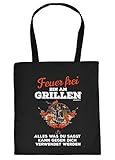 Eine nette Geschenkidee Stofftasche mit Grill Motiv - Feuer frei. Bin am Grillen. - Einkaufstasche, Geschenk, Grilltasche, Umhngetasche - schwarz