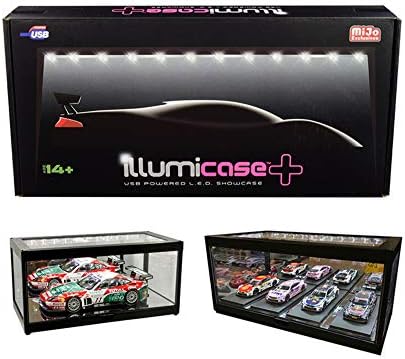Collectible Display Show Case Illumicase+ with LED Lights and Mirror Base and Back for 1/64 1/43 1/32 1/24 1/18 Scale Models by Illumibox MJ7710, Black