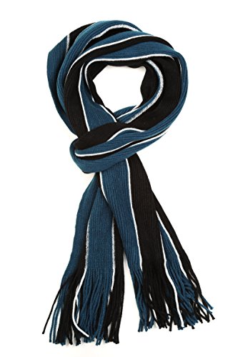 Sakkas 1591 - Rhyland Striped Color Block Knitted Winter Scarf With Fringe - Black/Blue - OS