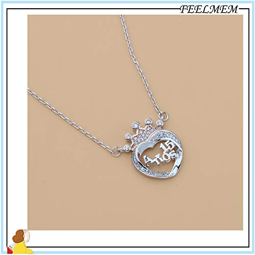 FEELMEM 15th Birthday Gift for Crown 15 Anos Quinceanera Necklace Quince Jewelry Sweet 15 Jewelry Fifteenth Gift4