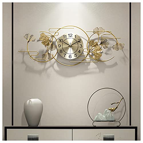 Horloge murale sans tic-tac pour chambre grand modèle design ginkgo doré 3D