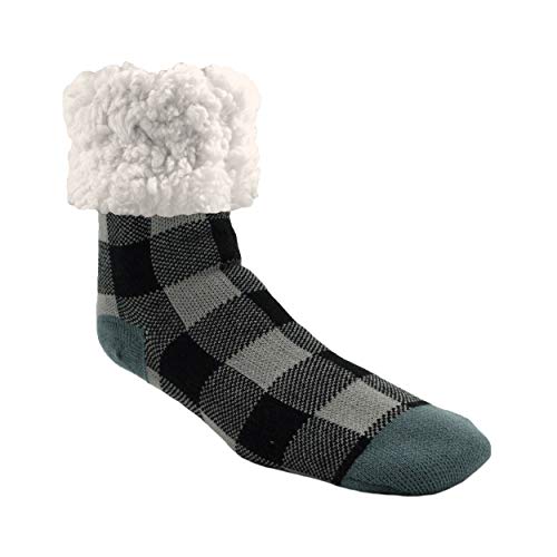 Pudus Lumberjack Grey Cozy Winter Slipper Socks for Women and Men with Non-Slip Grippers and Faux Fur Sherpa Fleece - Adult Regular Fuzzy Socks