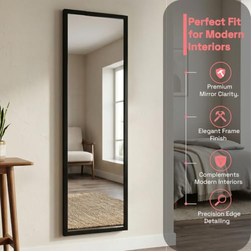 Image of Wakefit Decorative Rectangle Wall Mirror - 47 Inch | Metal Frame Wall Mirror for Living Room Bedroom Entryway Dressing Room Modern Home Decor & Gifting | Agbada Black - 18.1x47.6x2 Inch