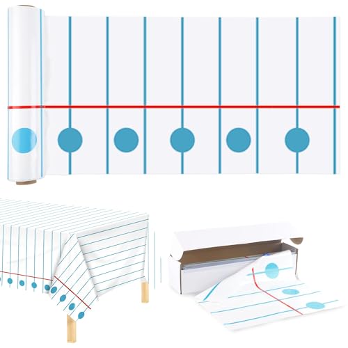 Image of Kochorie 100 Ft x 54 Inch Back to School Notebook Tablecloth Roll Plastic Disposable Table Cover with Slide Cutter Welcome Back to School Waterproof Tablecloth for First Day of Classroom Graduation