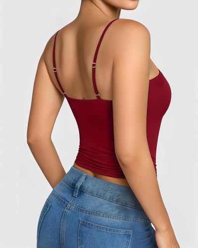 MANGOPOP Womens Camisole Tank Tops Square Neck Spaghetti Strap Cami Double Lined Sleeveless Crop Top Sexy Shirts3