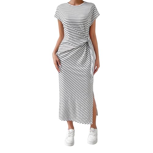Robe moulante rayée à coupe ajustée avec fente latérale moderne
