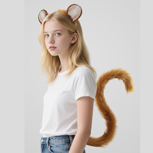 Disfraz de orejas y cola de lobo en pelo sintético unisex para cosplay 4