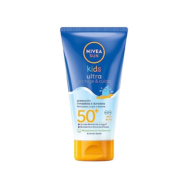 NIVEA-SUN-Kids-Ultra-Protege-Cuida-FP50-Crema-solar-para-ninos-a-partir-de-3-anos-150-ml-protector-solar-resistente-al-agua-crema-hidratante-con-proteccion-solar-UVA-UBV