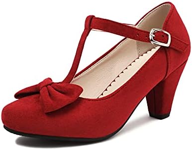 elerhythm Dames Mary Jane Vintage Heels Gatsby Jaren 20 Pumps Closed Toe 1950 Victoriaanse schoenen, rood, 40 EU