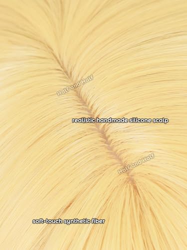 Image of Half and Half Short Blonde Side Part Anime Cosplay Wig Blonde Virtual Singer Costume Wigs Women's Light Golden Layered Hair Wig for Female Halloween Party Daily