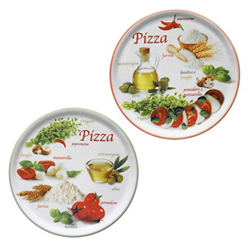 MamboCat Lot de 2 assiettes à pizza Napoli Green & Red I Ø 32 cm – Grand I 2 personnes I Assiette avec 2 motifs différents I Décorée I Pour pizzas ou présentation I Porcelaine