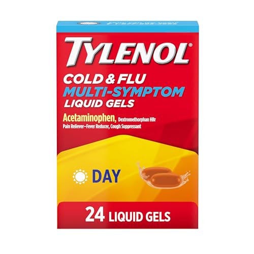 Tylenol Daytime Cold & Flu Multi-Symptom Liquid Gels, Cold & Flu Relief Medicine, Pain Reliever & Fever Reducer + Cough Suppressant, Acetaminophen 325 mg, Dextromethorphan HBr 10 mg, 24 ct