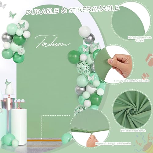 Image of SoarDream Sage Green Wedding Arch Backdrop Cover 6.6FT Spandex Fitted Sage Green Wedding Arch Covers Round Top Chiara Arches Backdrop Cover Fabric for Birthday Balloon Party Decoration