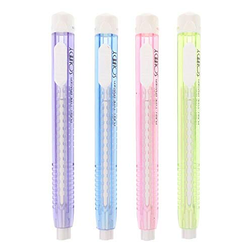 Clic Erasers SENRISE Retractable Click Eraser with Grip, Portable Pen-Style Pencil Erasers|Premium Rubber Stick Erasers for Artist or Students Gift, Pack of 4 (Blue+Pink+Purple+Green)