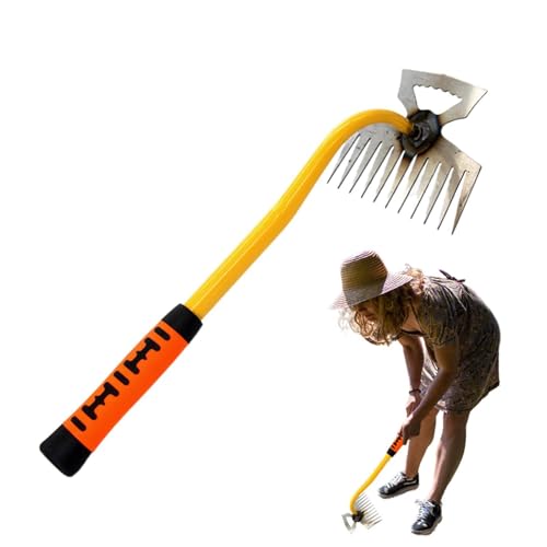 Puller de Hierba Que se Alza en Hierba de pie, Ducha sin escrúpulos de 11 Dientes Hecha de Acero Inoxidable con Doble Uso | Herramienta para Eliminar Las Bases, Herramientas de desarraigación con un