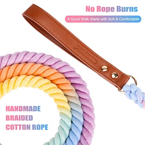 Nugutic 5 Ft Dog Leash Handmade Braided Cotton Rope Dog Leash With Leather Handle For Small Medium And Large Dogs, Macaron #TOP4
