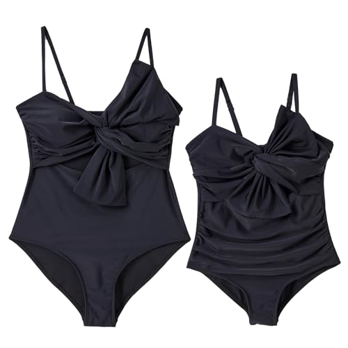 Image of IFFEI Women One Piece Swimsuit Mommy and Me Tummy Control Bathing Suit Cutout High Waisted Girls Swimwear Beachwear